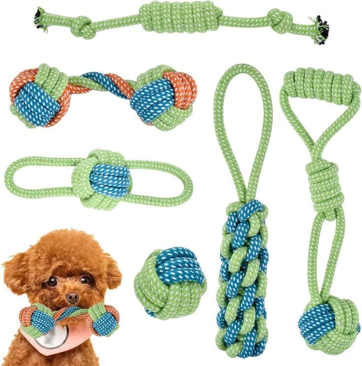 6 Pcs Eco-Friendly Cotton Dog Rope Chew & Tug Toy Set for Puppies